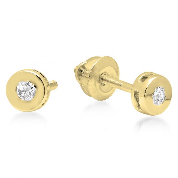 0.10 Carat (ctw) 10K Yellow Gold Round Cut Diamond Bezel Stud Earrings