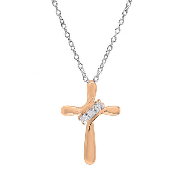 0.10 Carat (ctw) 10K Rose Gold Round White Diamond Ladies Looping Cross Pendant 1/10 CT
