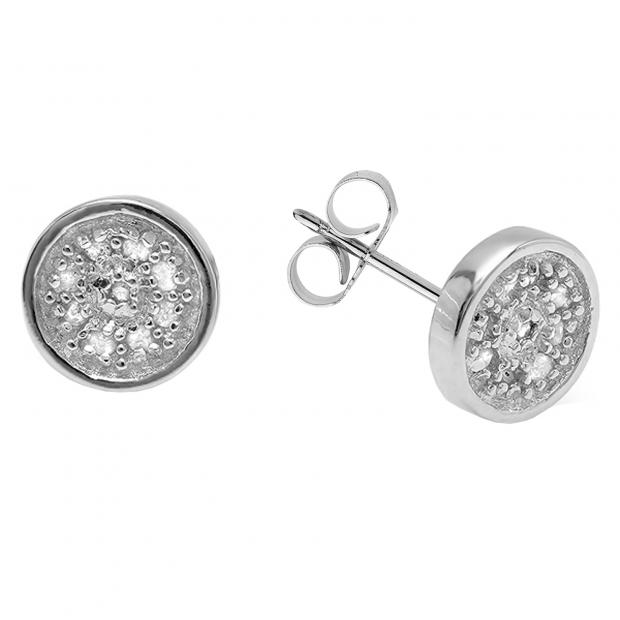 0.10 Carat (ctw) Sterling Silver Round Diamond Circle Mens Hip Hop Iced Stud Earrings 1/10 CT