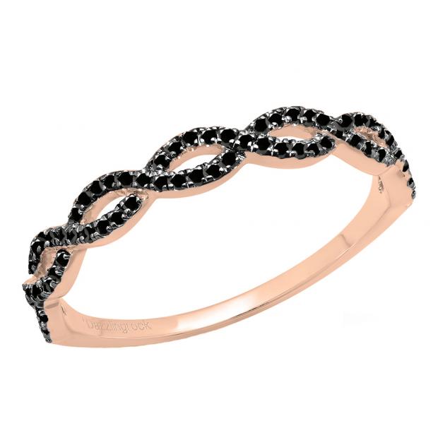 0.20 Carat (ctw) 10K Rose Gold Round Black Diamond Ladies Swirl Anniversary Wedding Band Stackable Ring 1/5 CT