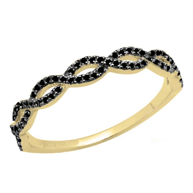 0.20 Carat (ctw) 10K Yellow Gold Round Black Diamond Ladies Swirl Anniversary Wedding Band Stackable Ring 1/5 CT