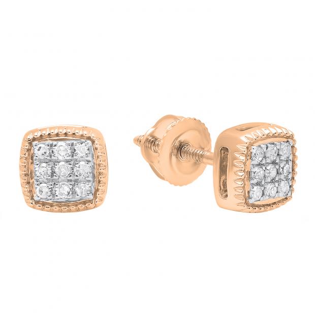 0.10 Carat (ctw) 10K Rose Gold Round White Diamond Ladies Stud Earrings 1/10 CT