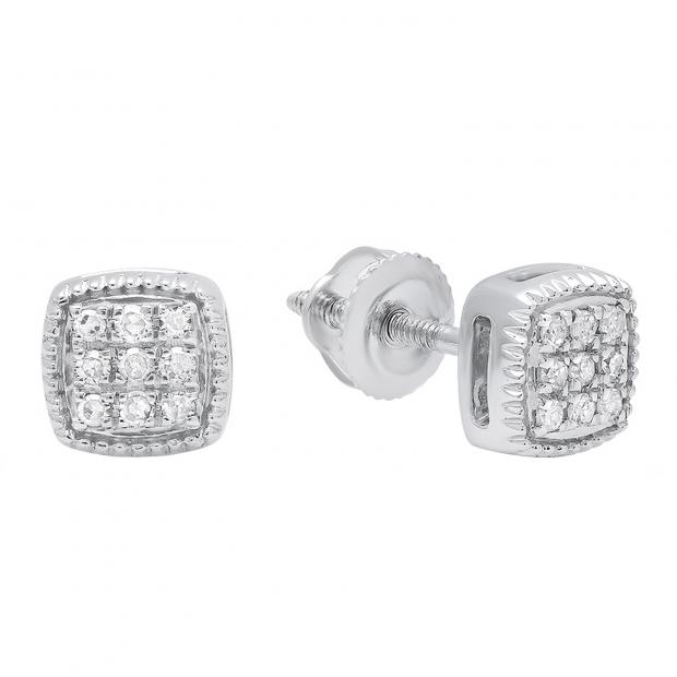 0.10 Carat (ctw) 10K White Gold Round White Diamond Ladies Stud Earrings 1/10 CT