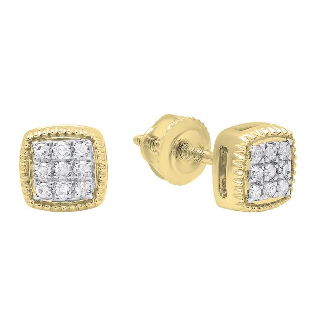 0.10 Carat (ctw) 10K Yellow Gold Round White Diamond Ladies Stud Earrings 1/10 CT