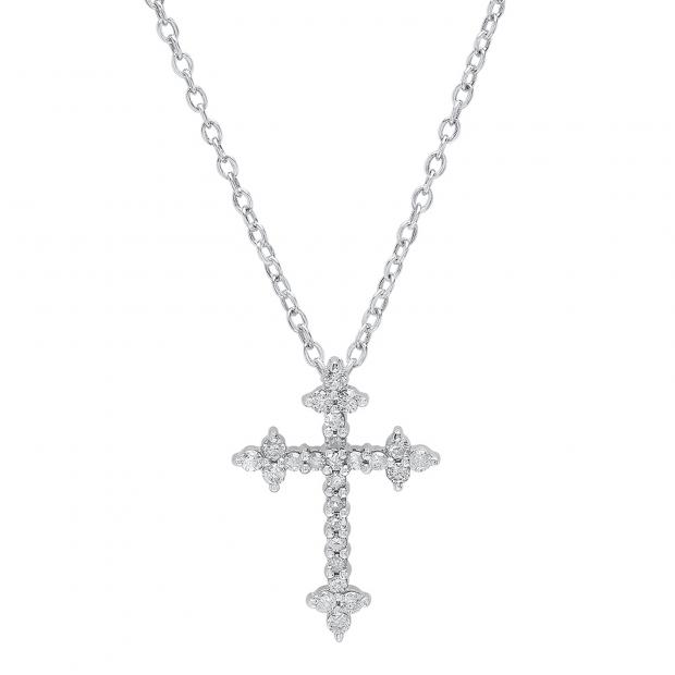 0.25 Carat (ctw) 14K White Gold Round Diamond Ladies Cross Pendant 1/4 CT (Silver Chain Included)