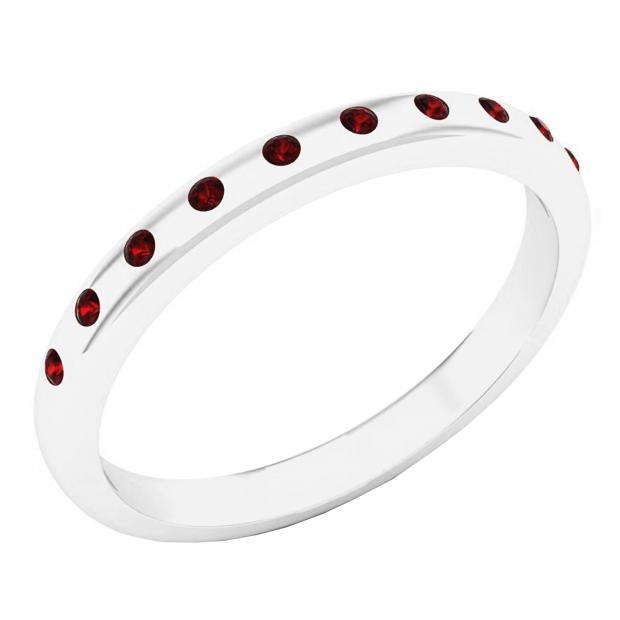 10K White Gold Round Garnet Ladies Bridal Anniversary Stackable Wedding Band
