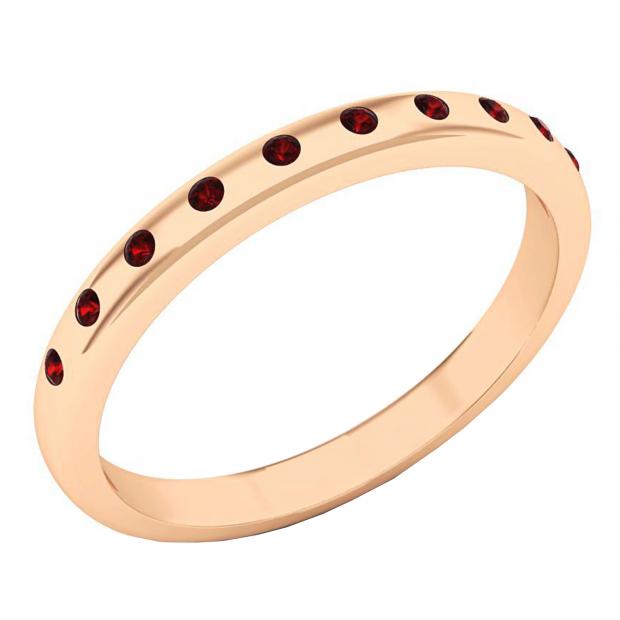 14K Rose Gold Round Garnet Ladies Bridal Anniversary Stackable Wedding Band