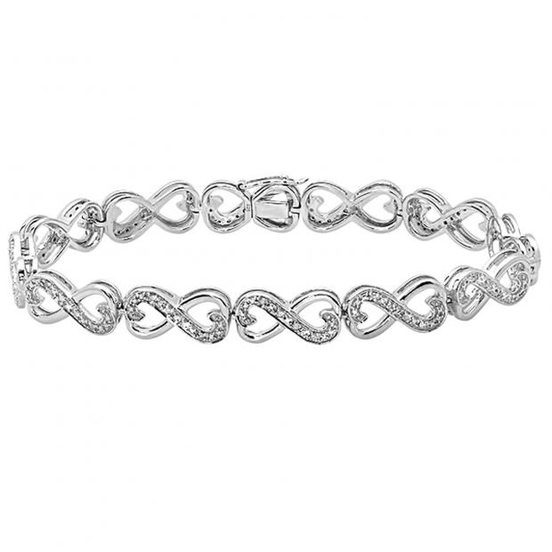 0.28 Carat (ctw) Sterling Silver Round Diamond Ladies Infinity Heart Tennis Link Bracelet 1/4 CT