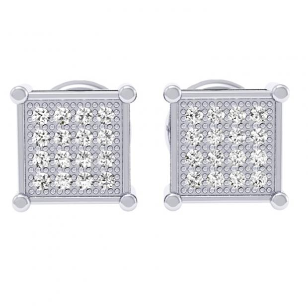 0.24 Carat (ctw) Platinum Plated Sterling Silver Round Diamond Iced Stud Earrings 1/4 CT