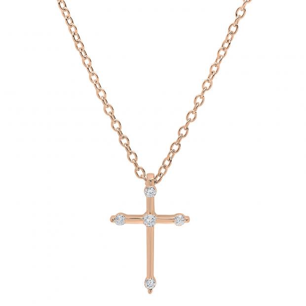 0.15 Carat (ctw) 18K Rose Gold Round Diamond Ladies Cross Pendant (Gold Chain Included)