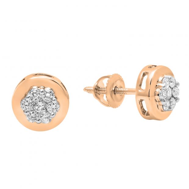 0.30 Carat (ctw) 10K Rose Gold Round White Diamond Ladies Cluster Stud Earrings 1/3 CT