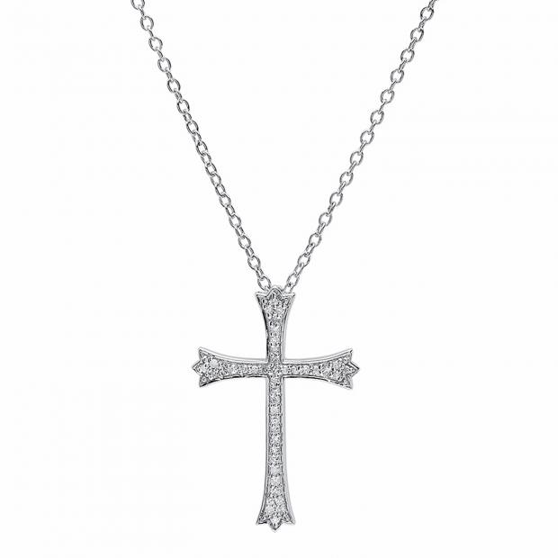 0.20 Carat (ctw) Sterling Silver Round Diamond Ladies Cross Pendant 1/5 CT (Silver Chain Included)