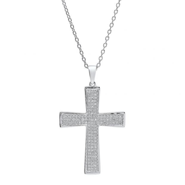 0.35 Carat (ctw) 10K White Gold Round Diamond Ladies Cross Pendant 1/3 CT (Silver Chain Included)
