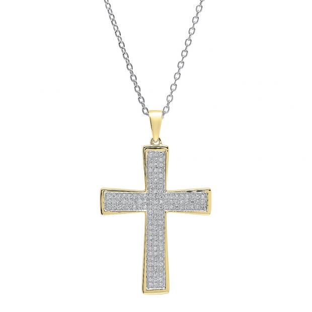0.35 Carat (ctw) 10K Yellow Gold Round Diamond Ladies Cross Pendant 1/3 CT (Silver Chain Included)