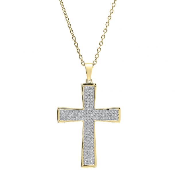 0.35 Carat (ctw) 10K Yellow Gold Round Diamond Ladies Cross Pendant 1/3 CT (Gold Chain Included)
