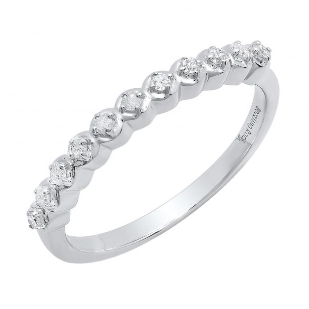 0.15 Carat (ctw) Sterling Silver Round Diamond Ladies Anniversary Wedding Stackable Band