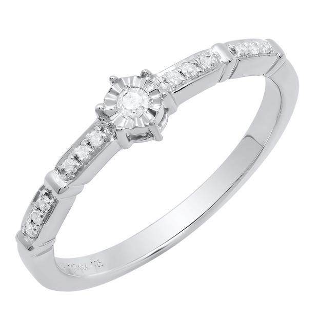 0.10 Carat (ctw) Sterling Silver Round White Diamond Bridal Engagement Ring