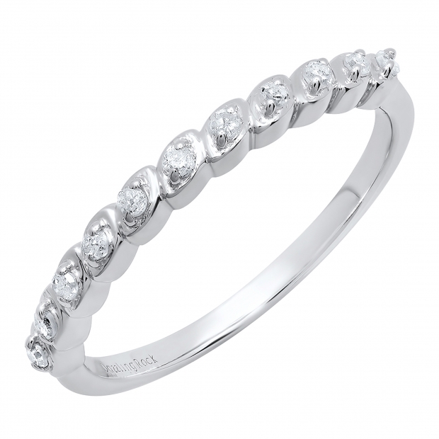 0.15 Carat (ctw) Sterling Silver Round Diamond Ladies Anniversary Wedding Stackable Band