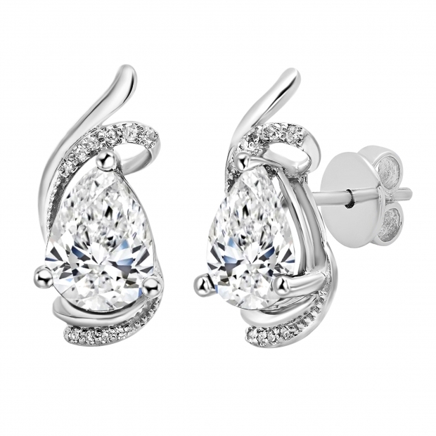 2.56 Cttw Pear & Round Cubic Zirconia Teardrop Stud Earrings, 925 Sterling Silver in Push Back
