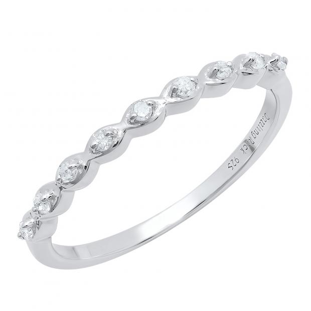 0.10 Carat (ctw) Sterling Silver Round Diamond Ladies Anniversary Wedding Stackable Band