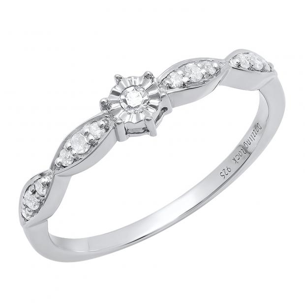 0.20 Carat (ctw) Sterling Silver Round White Diamond Bridal Engagement Ring
