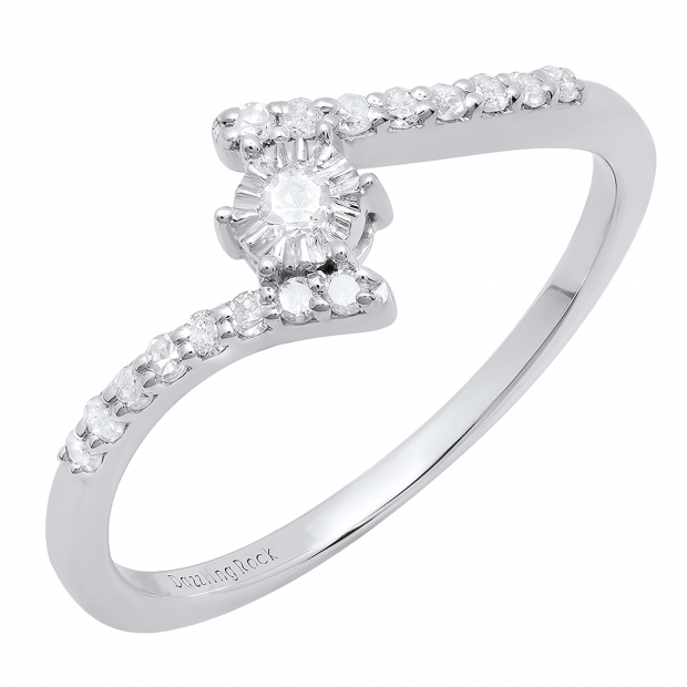0.20 Carat (ctw) Sterling Silver Round Diamond Ladies Bypass Style Engagement Ring 1/5 CT