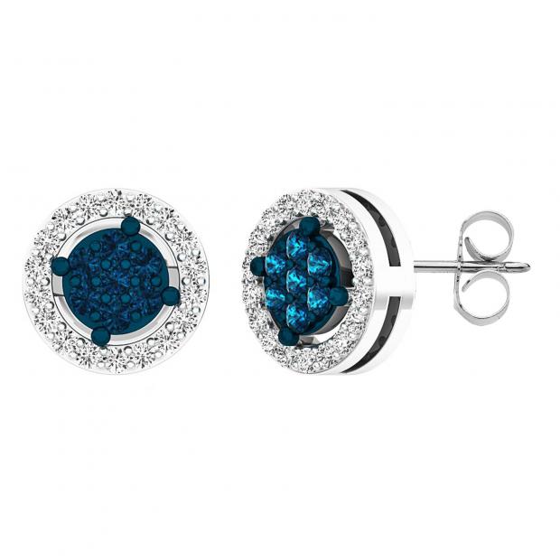 0.28 Carat (ctw) 14K White Gold Round White & Blue Diamond Ladies Stud Earrings 1/4 CT (PushBack)
