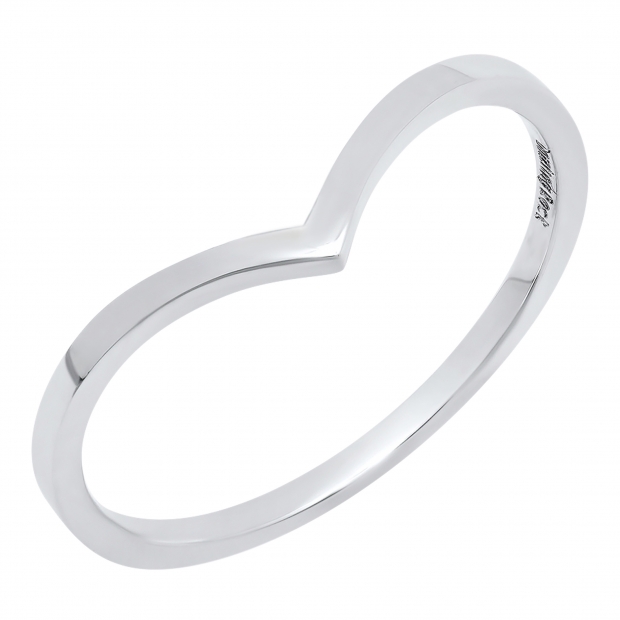 Ladies Minimalist Guard Chevron V Shape Stackable Classical Plain Wedding Band, 10K White Gold