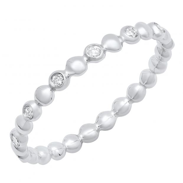 0.15 Carat (ctw) 10K White Gold Round White Diamond Beaded Ladies Wedding Band