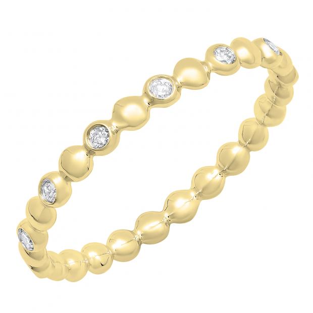 0.15 Carat (ctw) 14K Yellow Gold Round White Diamond Beaded Ladies Wedding Band
