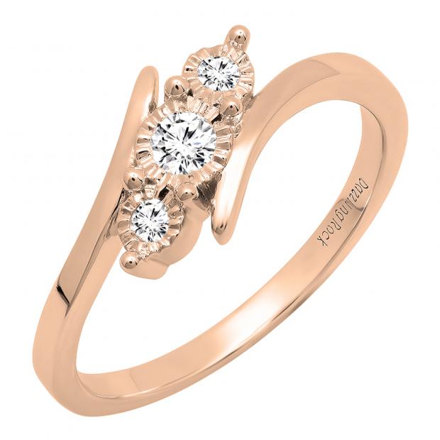 0.20 Carat (ctw) 18K Rose Gold Round Diamond Ladies Bridal 3 Stone Engagement Ring 1/5 CT