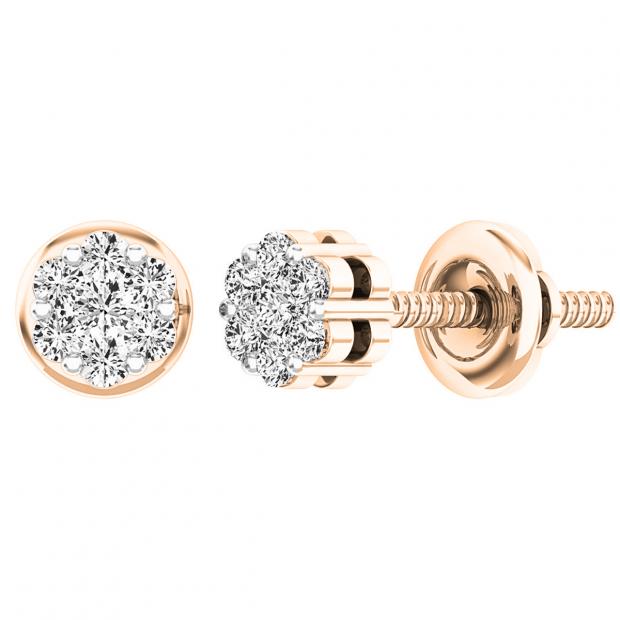 0.15 Carat (ctw) 10K Rose Gold Round White Diamond Ladies Cluster Flower Earrings
