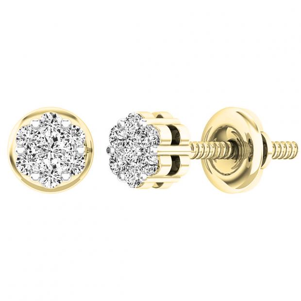 0.15 Carat (ctw) 10K Yellow Gold Round White Diamond Ladies Cluster Flower Earrings