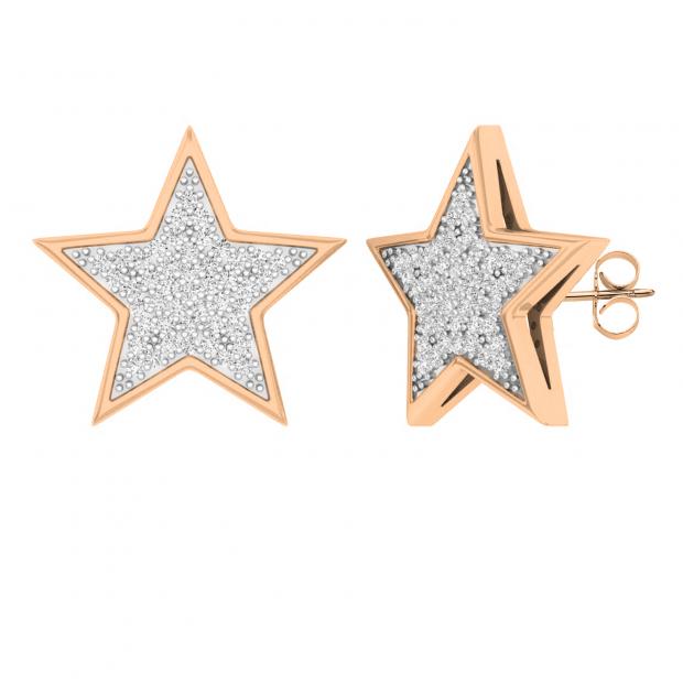 0.25 Carat (ctw) 10K Rose Gold Round Diamond Ladies Star Shape Fashion Stud Earrings 1/4 CT