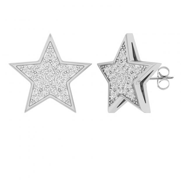 0.25 Carat (ctw) 10K White Gold Round Diamond Ladies Star Shape Fashion Stud Earrings 1/4 CT