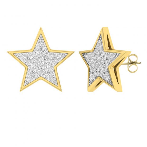 0.25 Carat (ctw) 10K Yellow Gold Round Diamond Ladies Star Shape Fashion Stud Earrings 1/4 CT