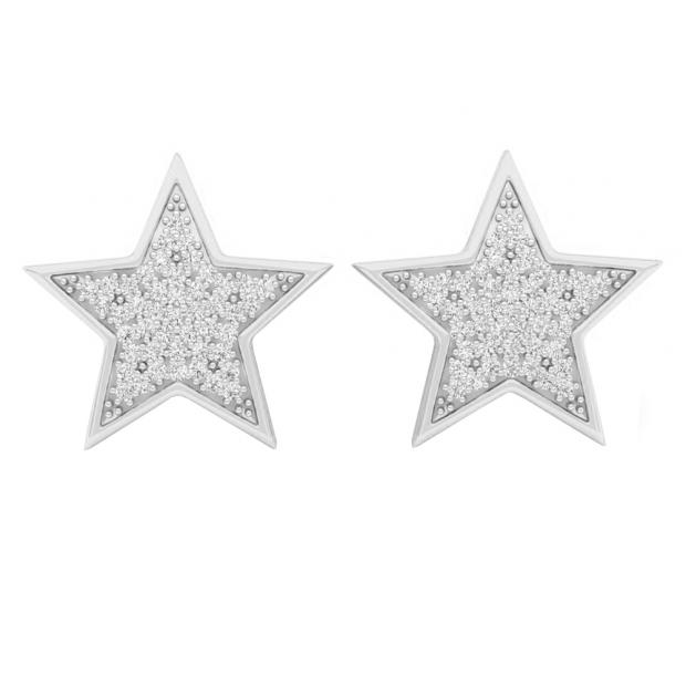 0.25 Carat (ctw) 14K White Gold Round Diamond Ladies Star Shape Fashion Stud Earrings 1/4 CT