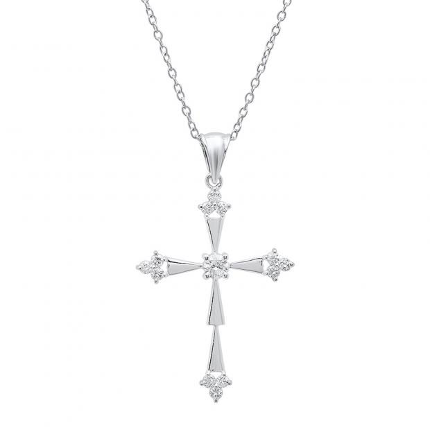 0.50 Carat (ctw) 10K White Gold Round Diamond Ladies Cross Pendant 1/2 CT (Silver Chain Included)