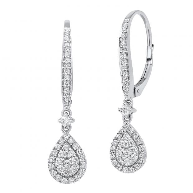 0.70 Carat (ctw) 14K White Gold Round White Diamond Ladies Dangling Drop Earrings 3/4 CT