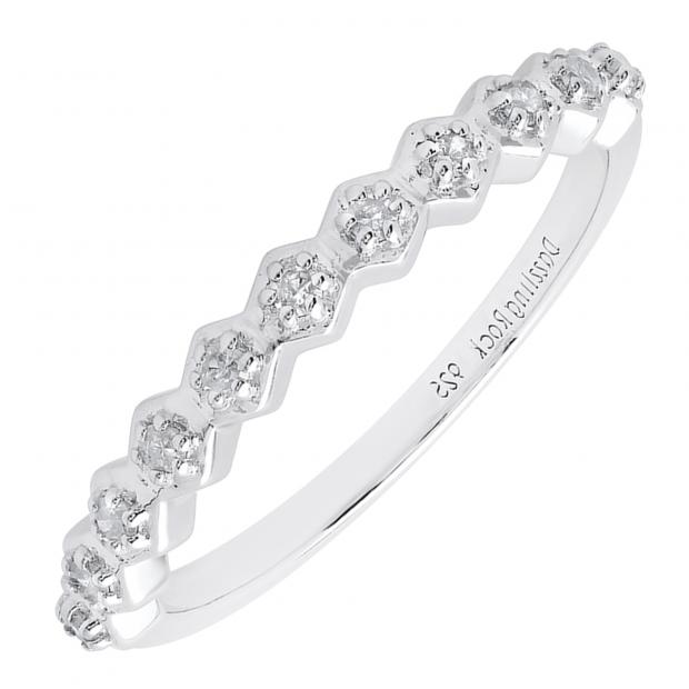 0.15 Carat (ctw) Sterling Silver Round White Diamond Ladies Hexagon Shape Promise Engagement Ring