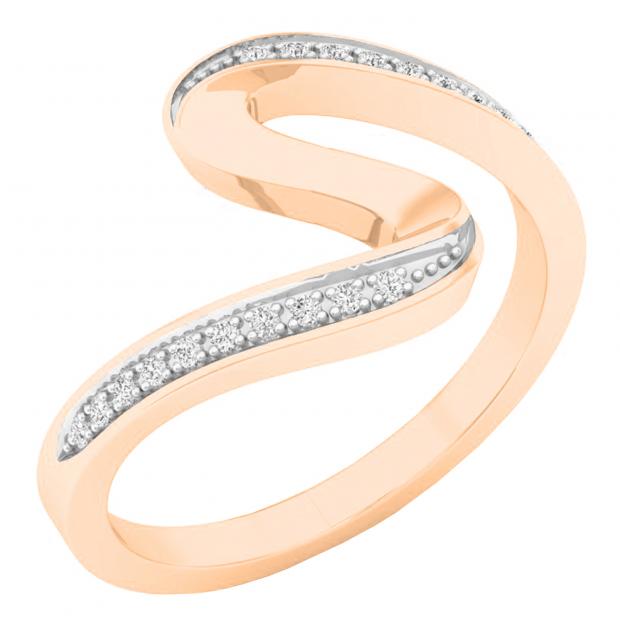 0.05 Carat (ctw) 10K Rose Gold Round White Diamond Ladies Wave Style Fashion Right Hand Ring