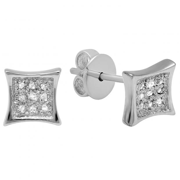 0.05 Carat (ctw) 14K White Gold Round Diamond Kite Shape Mens Hip Hop Stud Earrings