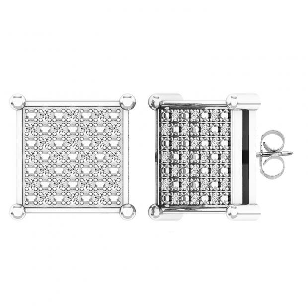 0.15 Carat (ctw) Platinum Plated Sterling Silver White Diamond Mens Ladies Iced Stud Earrings