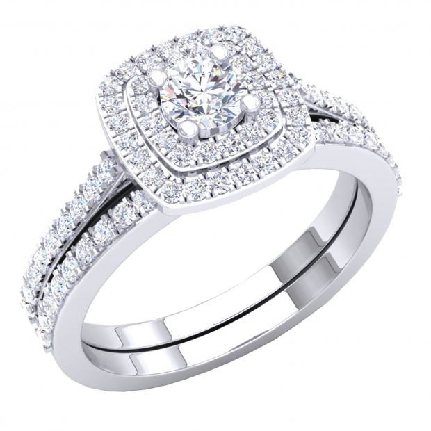 1.50 Carat (ctw) 10K White Gold Round Cubic Zirconia Ladies Bridal Engagement Ring Set 1 1/2 CT