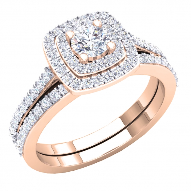1.50 Carat (ctw) 14K Rose Gold Round Cubic Zirconia Ladies Bridal Engagement Ring Set 1 1/2 CT