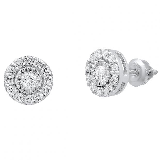 0.45 Carat (ctw) 10K White Gold Round White Diamond Ladies Cluster Stud Earrings 1/2 CT
