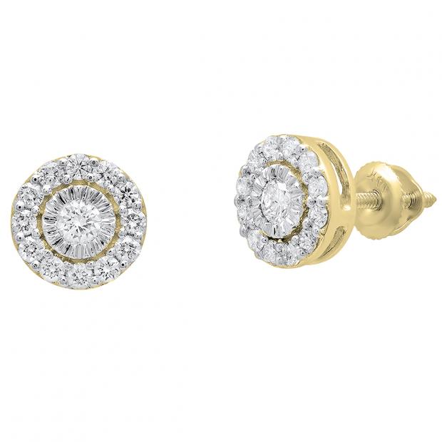 0.45 Carat (ctw) 14K Yellow Gold Round White Diamond Ladies Cluster Stud Earrings 1/2 CT