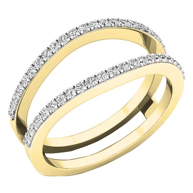 0.30 Carat (ctw) 10K Yellow Gold Round Diamond Ladies Wedding Band Guard Double Ring 1/3 CT