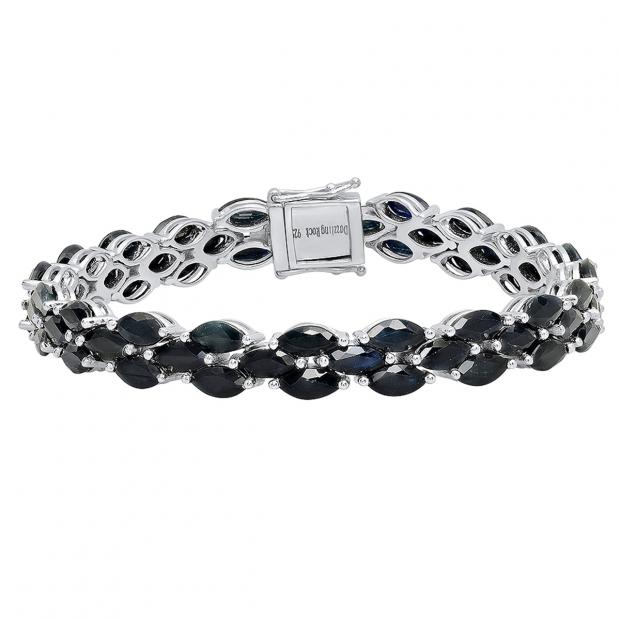 Sterling Silver 7X3.5 MM Marquise Black Sapphire Ladies Tennis Bracelet