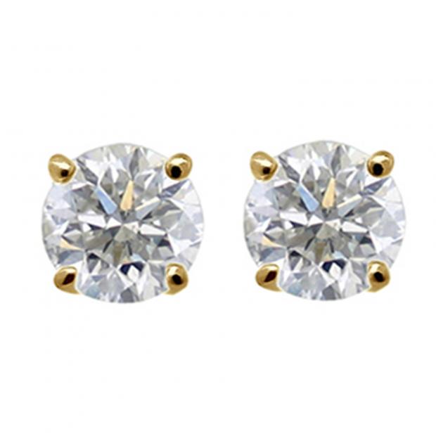 0.10 Carat (ctw) 10K Yellow Gold Round White Diamond Ladies Solitaire Stud Earrings